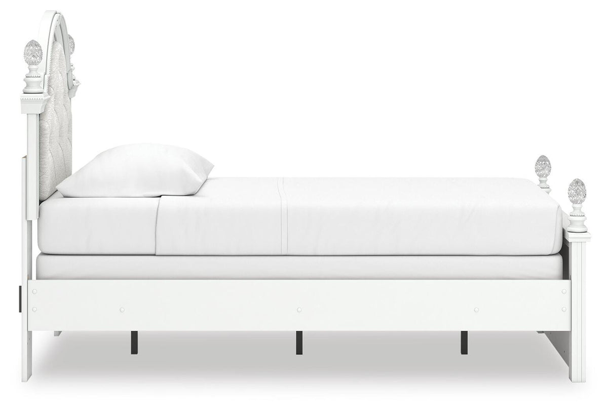 Kozlani Twin Upholstered Panel Bed, Dresser and Mirror