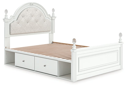 Kozlani Full Upholstered Panel Storage Bed, Dresser and Mirror