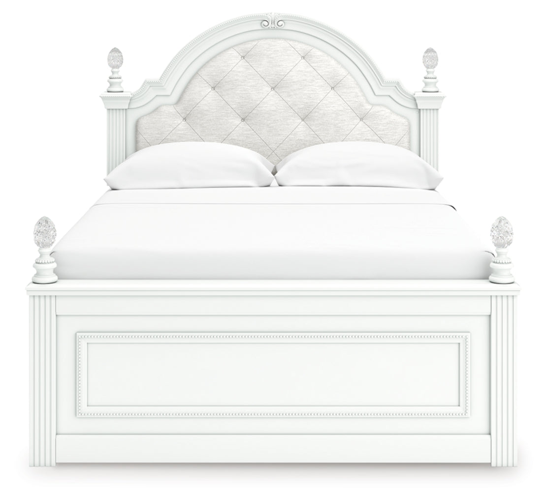 Kozlani Full Upholstered Panel Bed, Dresser, Mirror and Nightstand