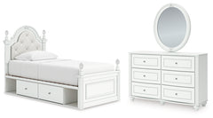 Kozlani Twin Upholstered Panel Storage Bed, Dresser and Mirror
