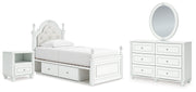 Kozlani Twin Upholstered Panel Storage Bed, Dresser, Mirror and Nightstand