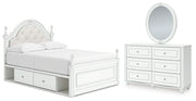 Kozlani Full Upholstered Panel Storage Bed, Dresser and Mirror