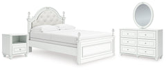 Kozlani Full Upholstered Panel Bed, Dresser, Mirror and Nightstand