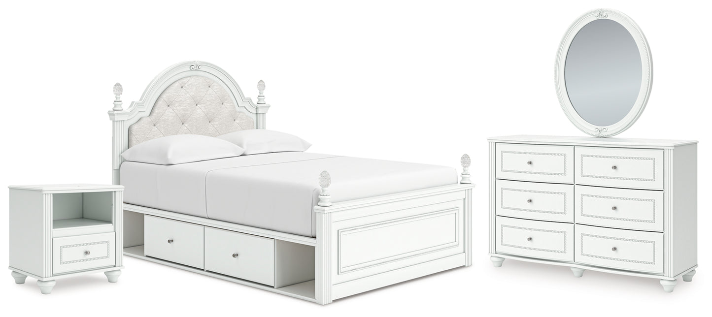 Kozlani Full Upholstered Panel Storage Bed, Dresser, Mirror and Nightstand