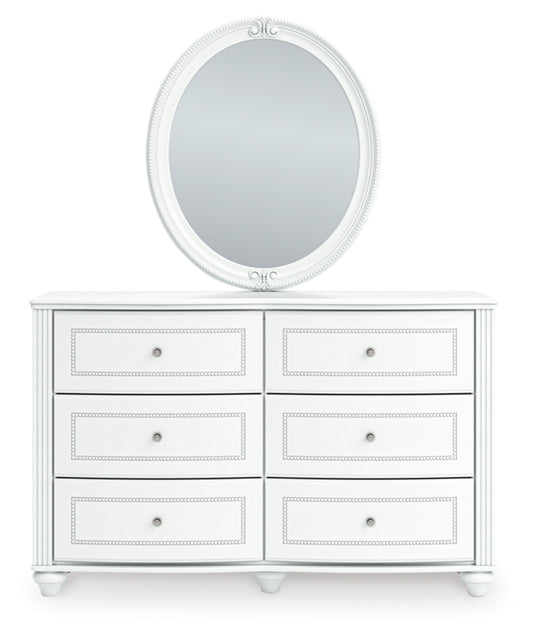 Kozlani Full Upholstered Panel Storage Bed, Dresser and Mirror