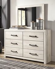 Cambeck King Panel Bed with 2 Storage Drawers with Mirrored Dresser and Chest