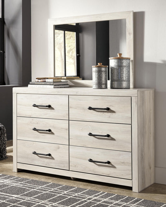 Cambeck King Panel Bed with 4 Storage Drawers with Mirrored Dresser, Chest and Nightstand