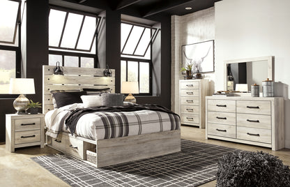 Cambeck Queen Panel Bed with 2 Storage Drawers with Mirrored Dresser, Chest and Nightstand