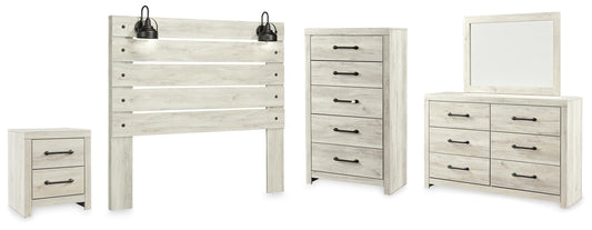 Cambeck Queen Panel Headboard Bed with Mirrored Dresser, Chest and Nightstand