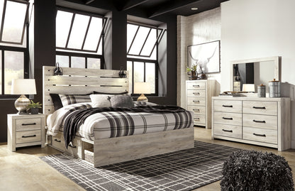 Cambeck King Panel Bed with 4 Storage Drawers with Mirrored Dresser, Chest and Nightstand