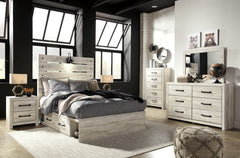 Cambeck Full Panel Bed with 2 Storage Drawers with Mirrored Dresser, Chest and Nightstand