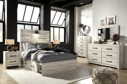 Cambeck Full Panel Bed with 2 Storage Drawers with Mirrored Dresser, Chest and Nightstand