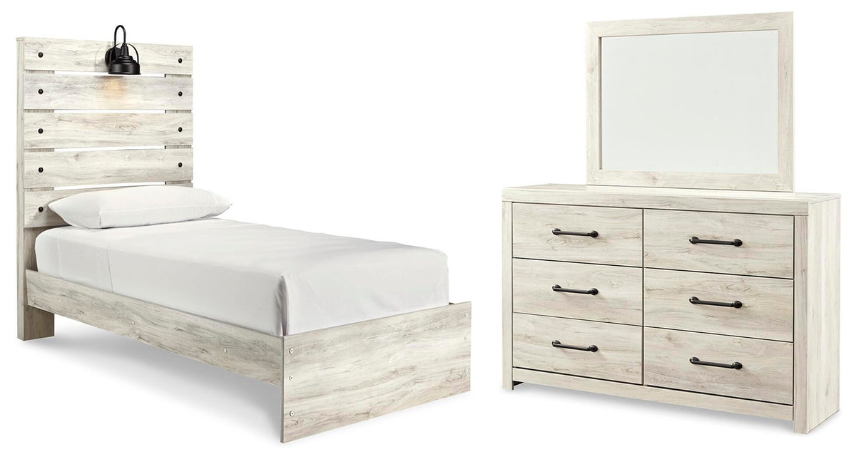 Cambeck Twin Panel Bed with Mirrored Dresser