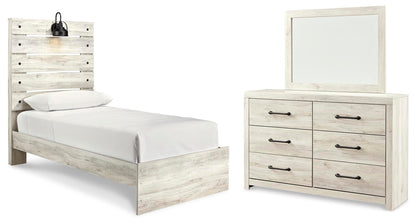 Cambeck Twin Panel Bed with Mirrored Dresser