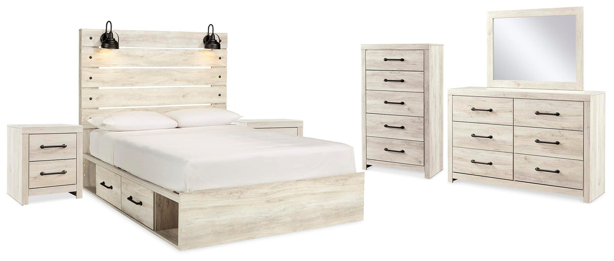 Cambeck Queen Panel Storage Bed, Dresser, Mirror, 2 Chests and 2 Nightstands
