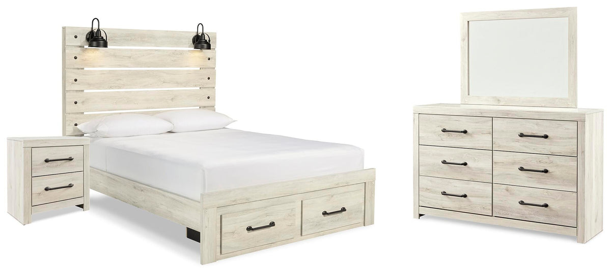 Cambeck Queen Panel Storage Bed, Dresser, Mirror and Nightstand