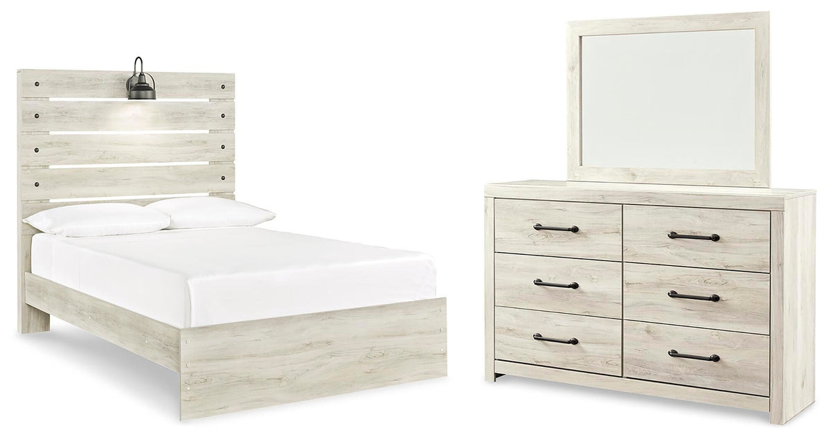 Cambeck Full Panel Bed with Mirrored Dresser