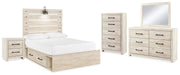 Cambeck Full Panel Bed with 2 Storage Drawers with Mirrored Dresser, Chest and Nightstand