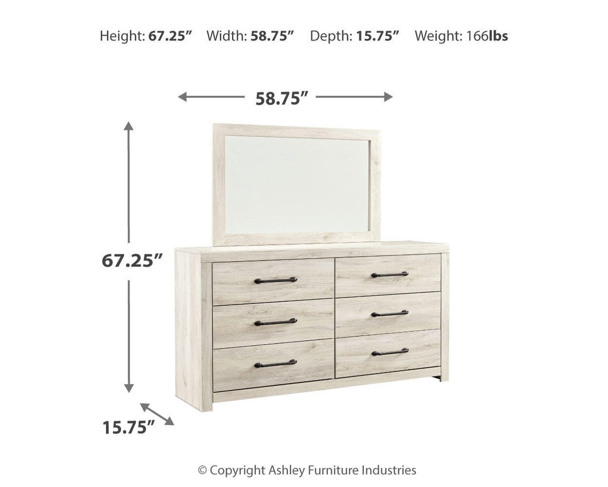 Cambeck Panel Headboard with Mirrored Dresser & Nightstand