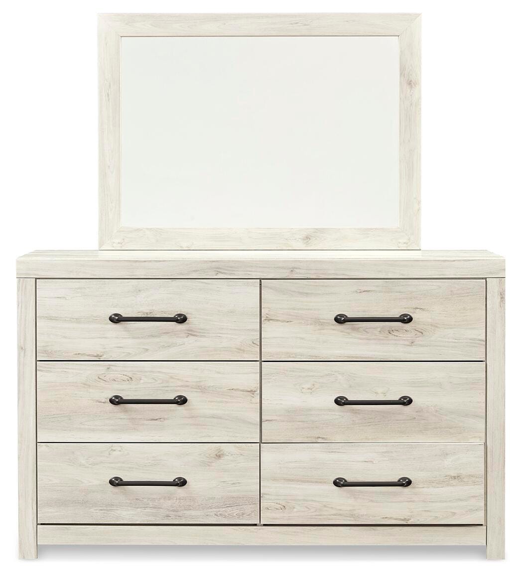 Cambeck King Panel Bed with 2 Storage Drawers with Mirrored Dresser, Chest and Nightstand