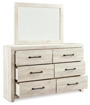 Cambeck Queen Panel Bed with 4 Storage Drawers with Mirrored Dresser and Chest