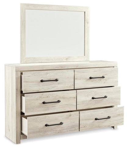 Cambeck King Panel Bed with 4 Storage Drawers with Mirrored Dresser, Chest and Nightstand