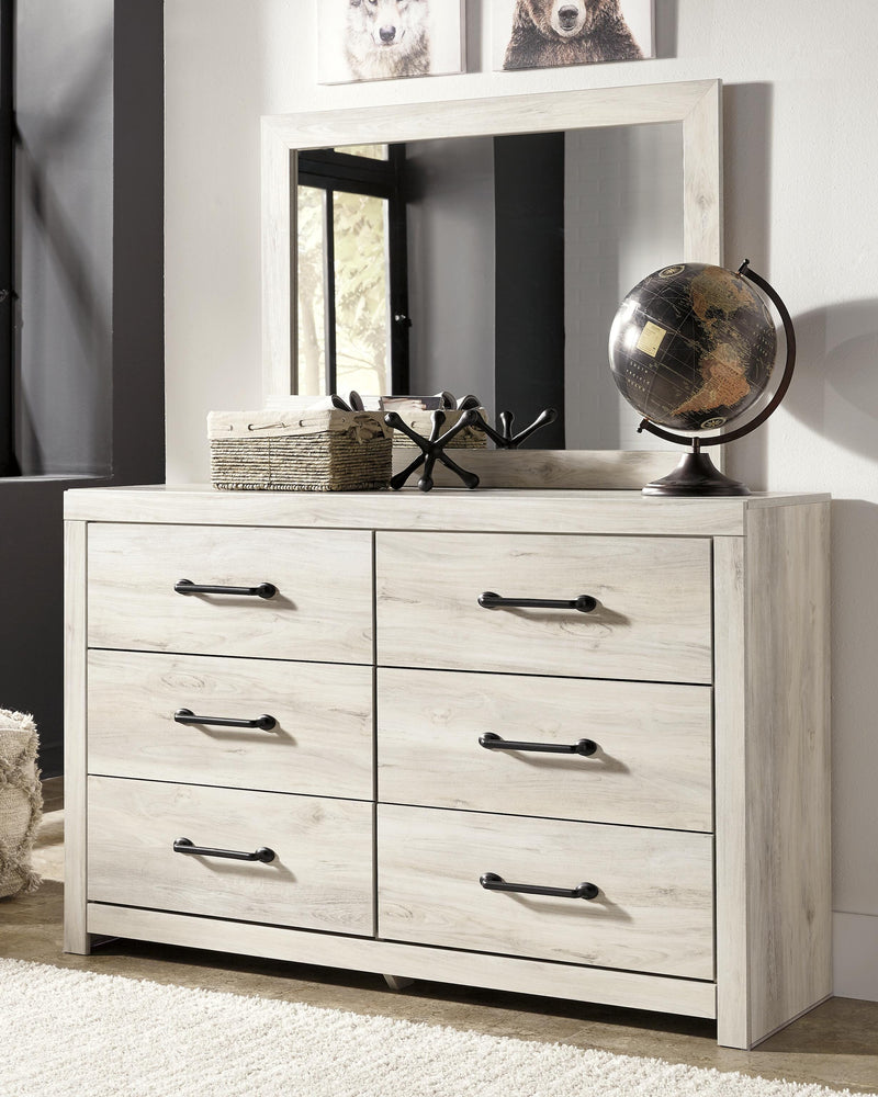 Cambeck King Panel Bed with 2 Storage Drawers with Mirrored Dresser, Chest and Nightstand