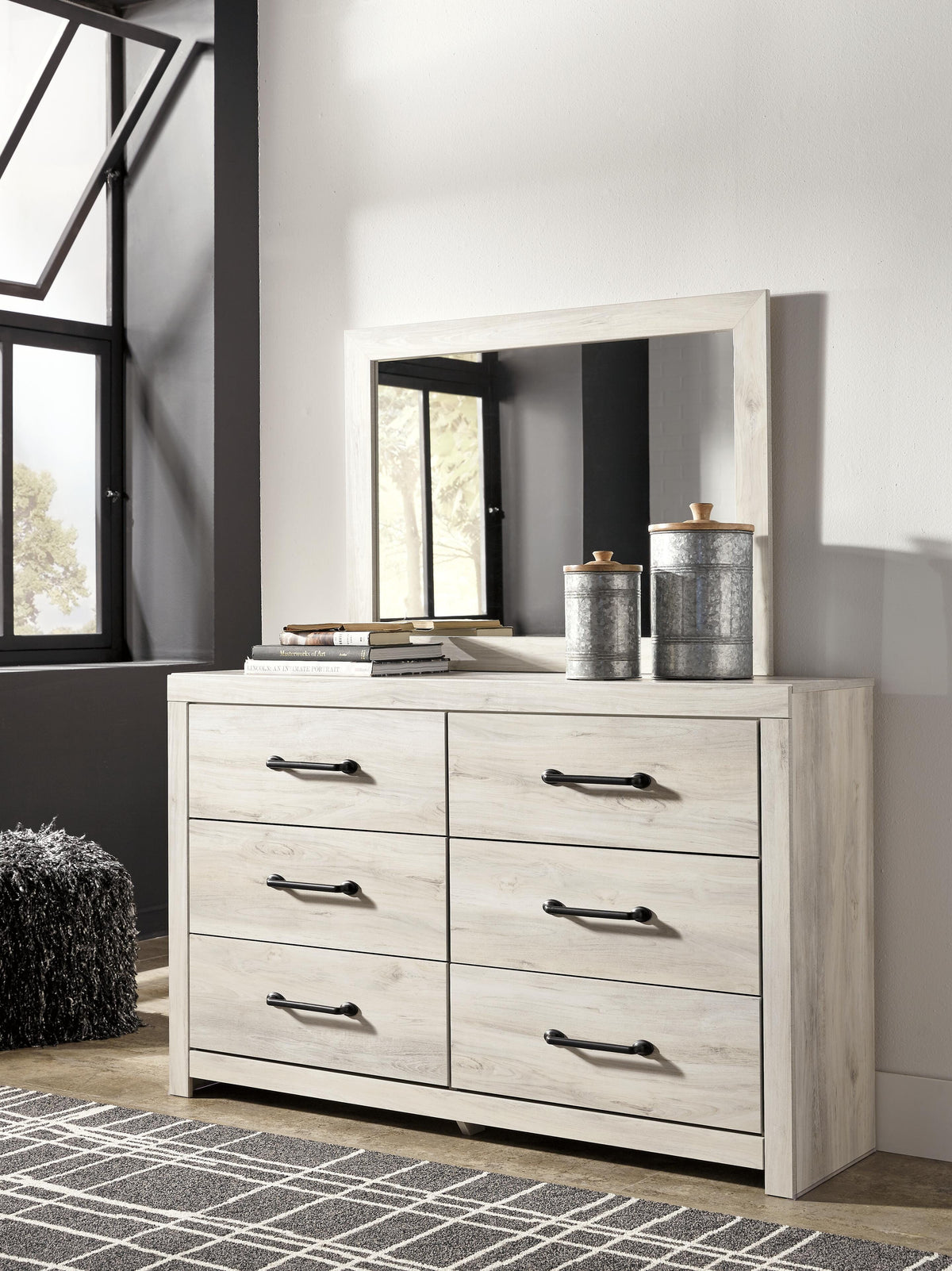 Cambeck Full Panel Bed with Mirrored Dresser