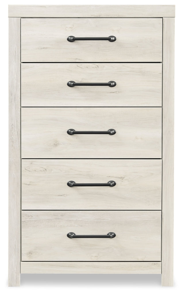 Cambeck Full Panel Bed with 4 Storage Drawers with Mirrored Dresser and Chest