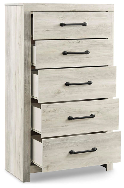 Cambeck Full Panel Bed with 2 Storage Drawers with Mirrored Dresser, Chest and Nightstand