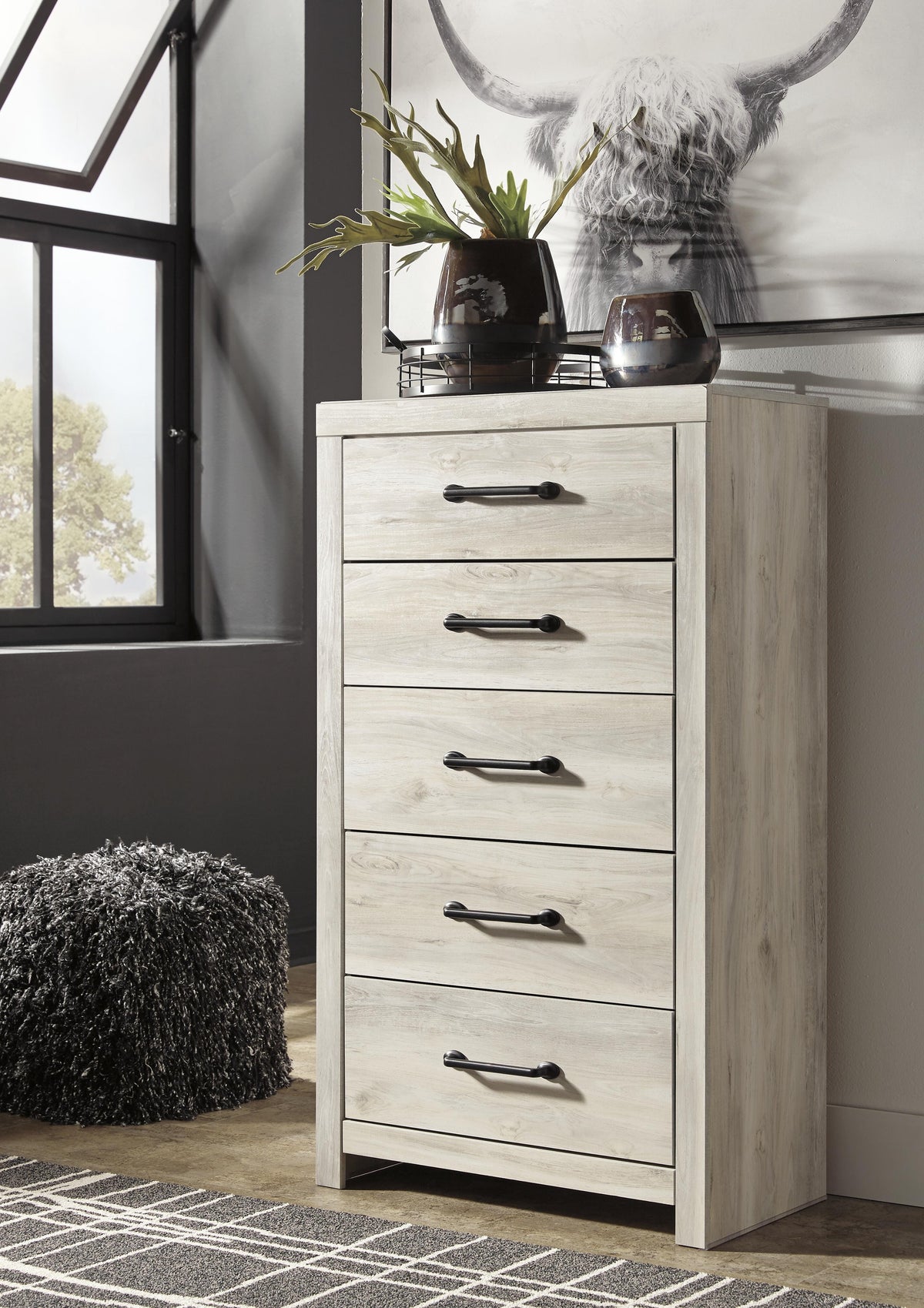 Cambeck King Panel Bed with 2 Storage Drawers with Mirrored Dresser, Chest and Nightstand