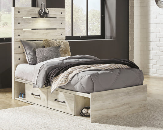 Cambeck Twin Panel Bed with 2 Storage Drawers with Mirrored Dresser