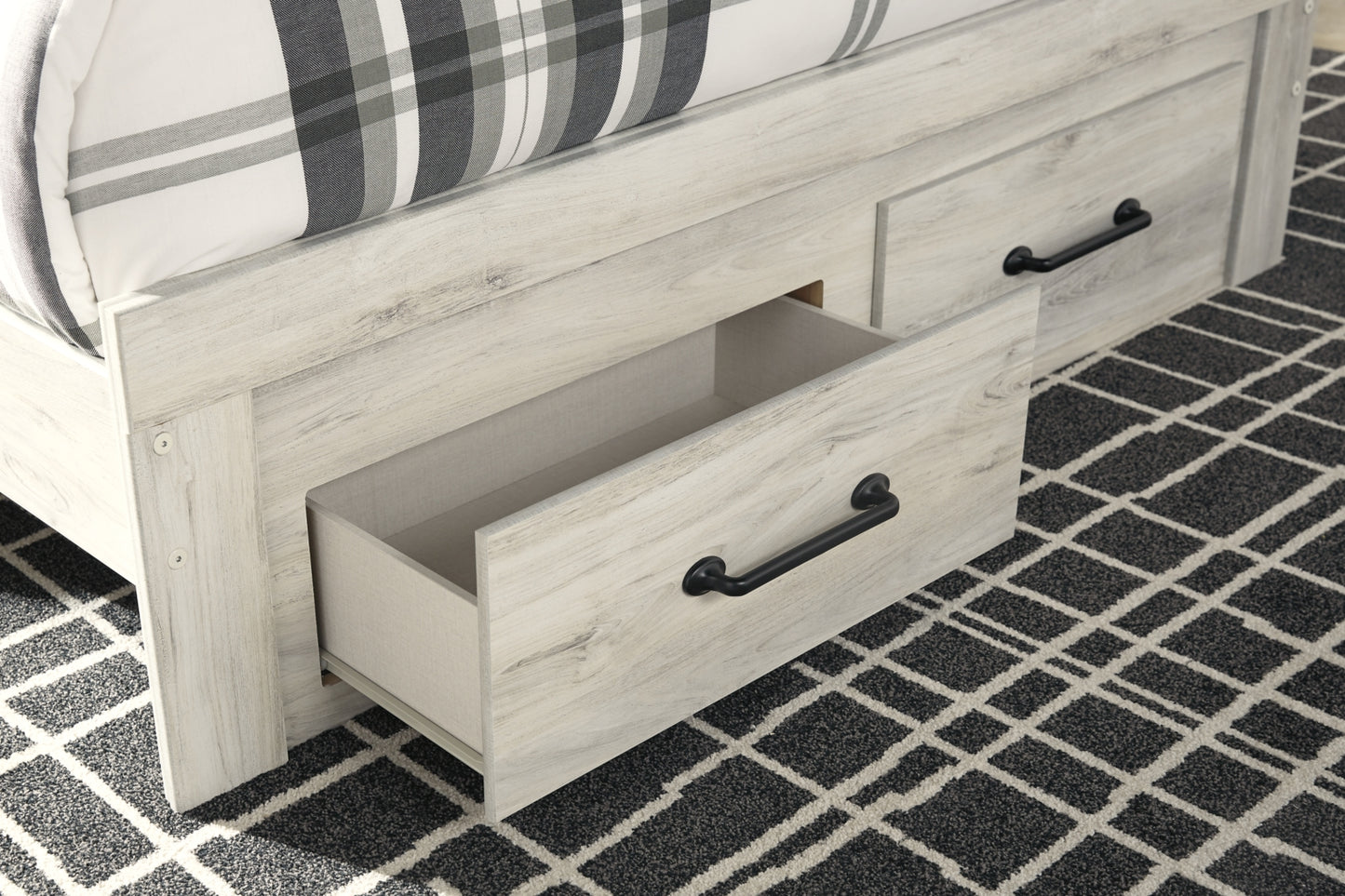 Cambeck Queen Panel Bed with 2 Storage Drawers with Mirrored Dresser, Chest and Nightstand