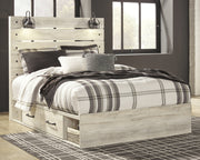 Cambeck Queen Panel Bed with 2 Storage Drawers with Mirrored Dresser