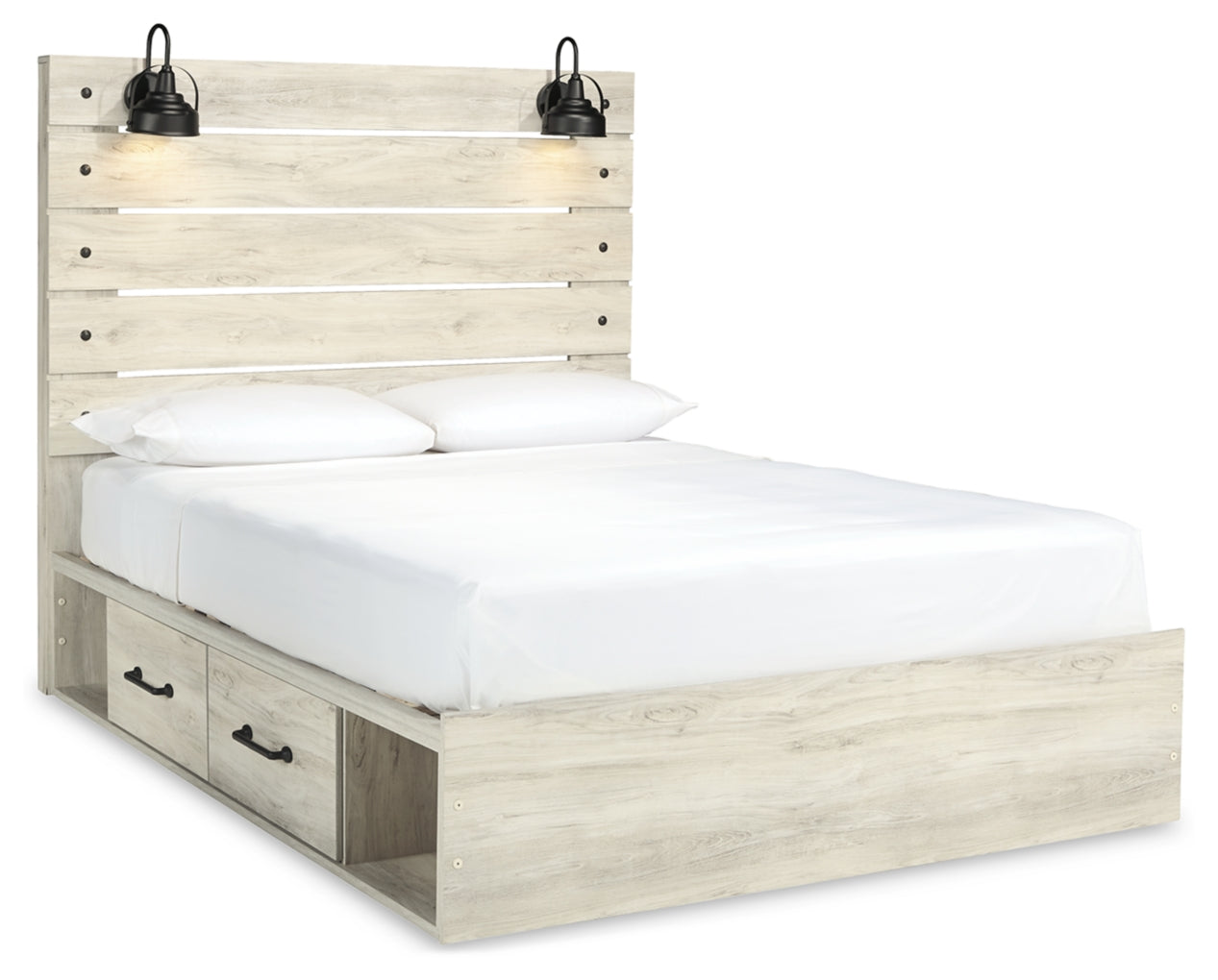 Cambeck Queen Panel Bed with 2 Storage Drawers with Mirrored Dresser, Chest and Nightstand
