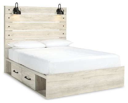Cambeck Queen Panel Bed with 2 Storage Drawers with Mirrored Dresser, Chest and Nightstand
