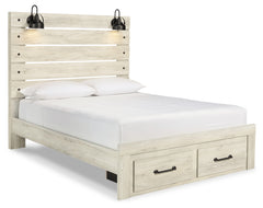 Cambeck Queen Panel Bed with 2 Storage Drawers with Mirrored Dresser, Chest and Nightstand