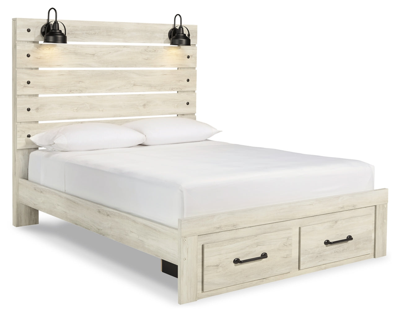 Cambeck Queen Panel Bed with 2 Storage Drawers with Mirrored Dresser and Chest