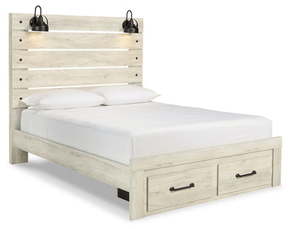Cambeck Queen Panel Bed with 2 Storage Drawers with Mirrored Dresser and Chest