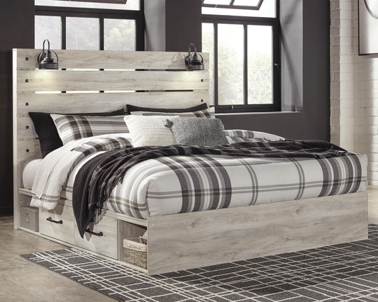 Cambeck Queen Panel Bed with 4 Storage Drawers with Mirrored Dresser and Chest