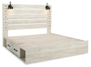 Cambeck King Panel Bed with 2 Storage Drawers with Mirrored Dresser, Chest and Nightstand