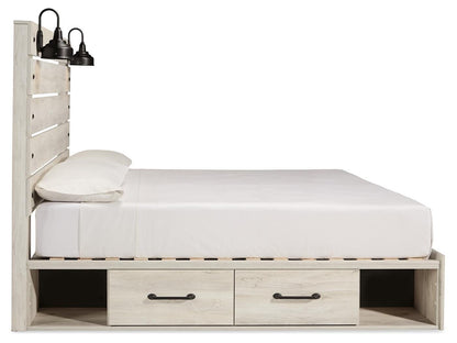 Cambeck King Panel Bed with 2 Storage Drawers with Mirrored Dresser, Chest and Nightstand
