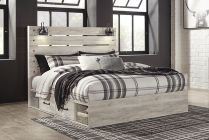 Cambeck King Panel Bed with 2 Storage Drawers with Mirrored Dresser, Chest and Nightstand