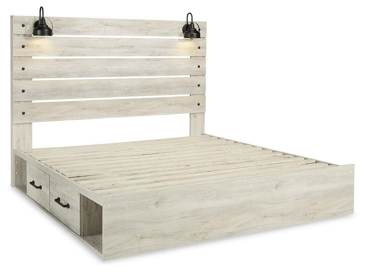 Cambeck King Panel Bed with 2 Side Storage, Dresser, Mirror, and Nightstand