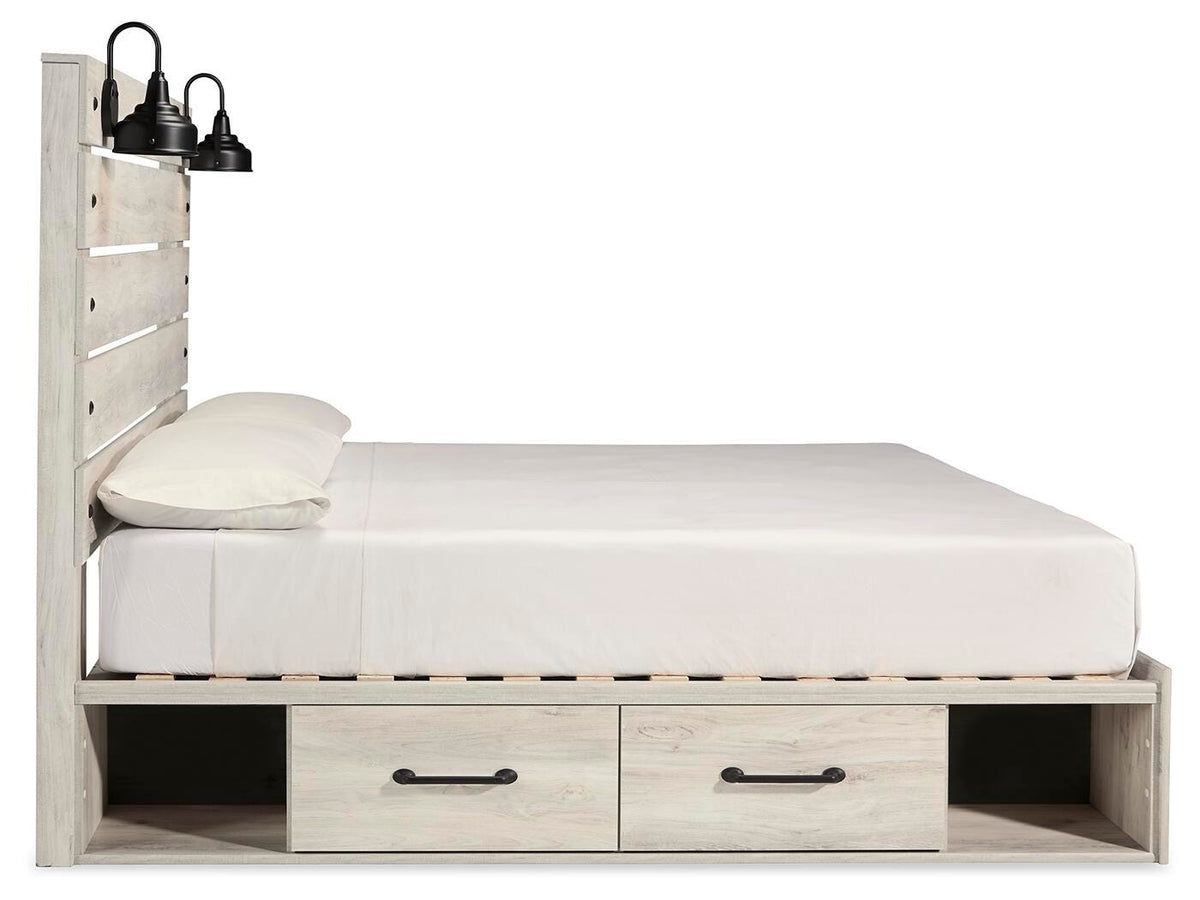 Cambeck Queen Panel Bed with 4 Storage Drawers with Mirrored Dresser and Chest