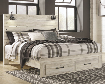 Cambeck King Panel Bed with 2 Storage Drawers with Mirrored Dresser and Chest