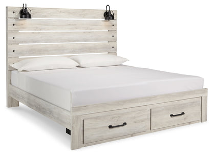 Cambeck King Panel Bed with 2 Storage Drawers with Mirrored Dresser, Chest and Nightstand