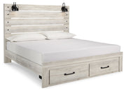 Cambeck King Panel Bed with 2 Storage Drawers with Mirrored Dresser and Chest