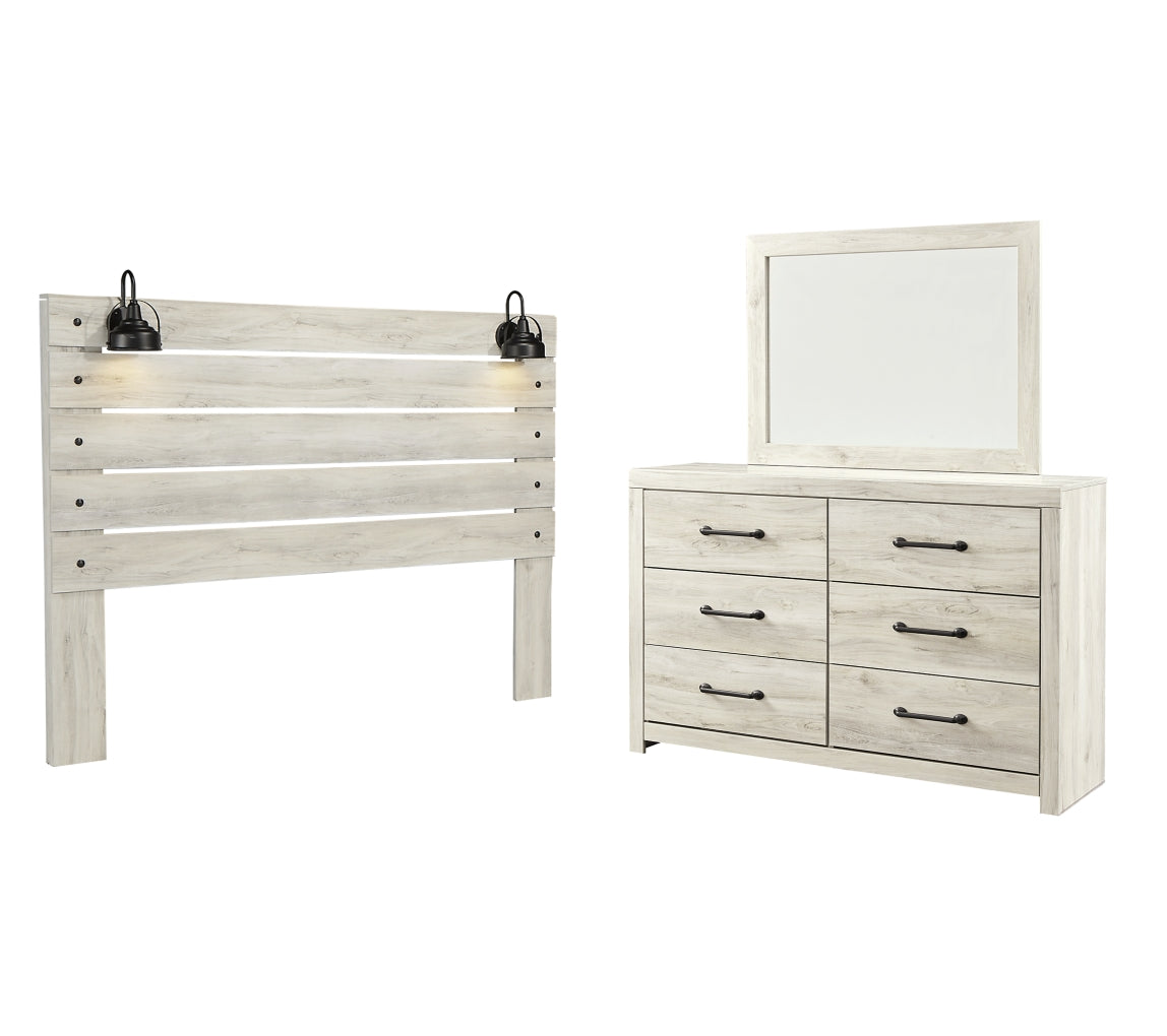 Cambeck King Panel Headboard Bed with Mirrored Dresser
