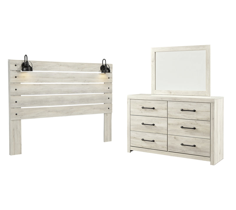Cambeck King Panel Headboard Bed with Mirrored Dresser